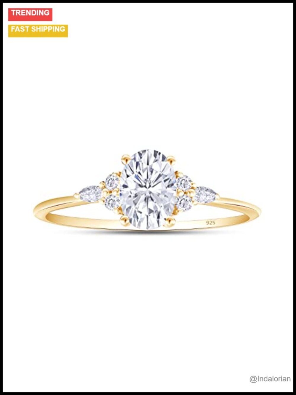 Solitaire Engagement Ring 925 Sterling Silver Gold Plated Moissanite 0.90 CT